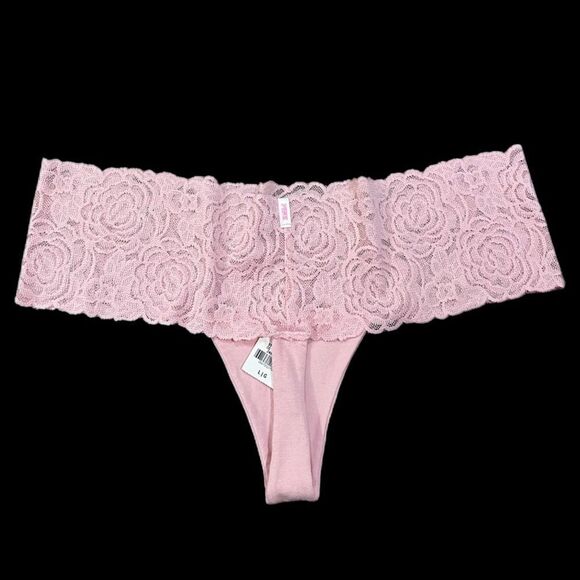 Victorias Secret Pink Soft Cotton with Floral Lace Cheekster Panty Pink - Picture 3 of 6